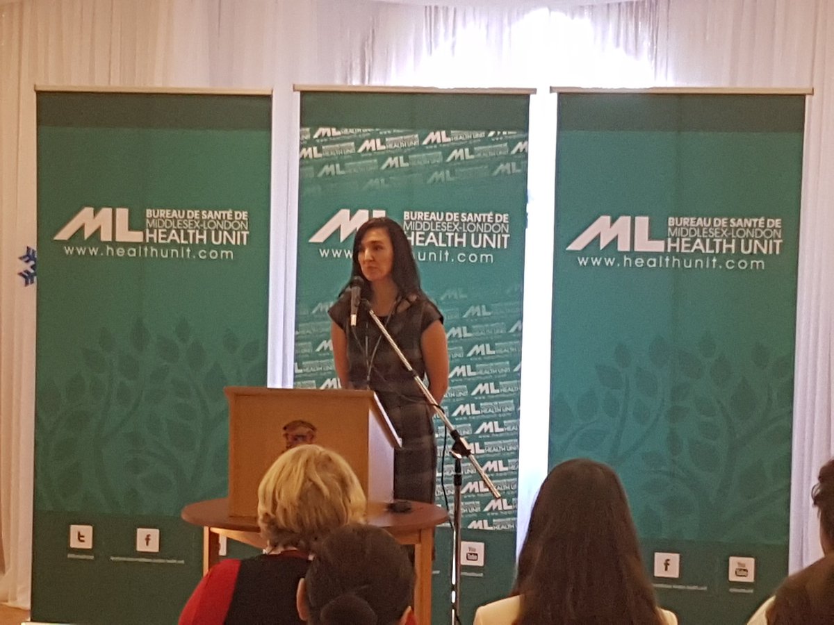 MLHealthUnit's tweet photo. Jennifer Proulx, NFP Program Manager explaining the special relationship between mothers and nurses in the NFP program. #ldnont #MLHU https://t.co/9UgO9lGmjd