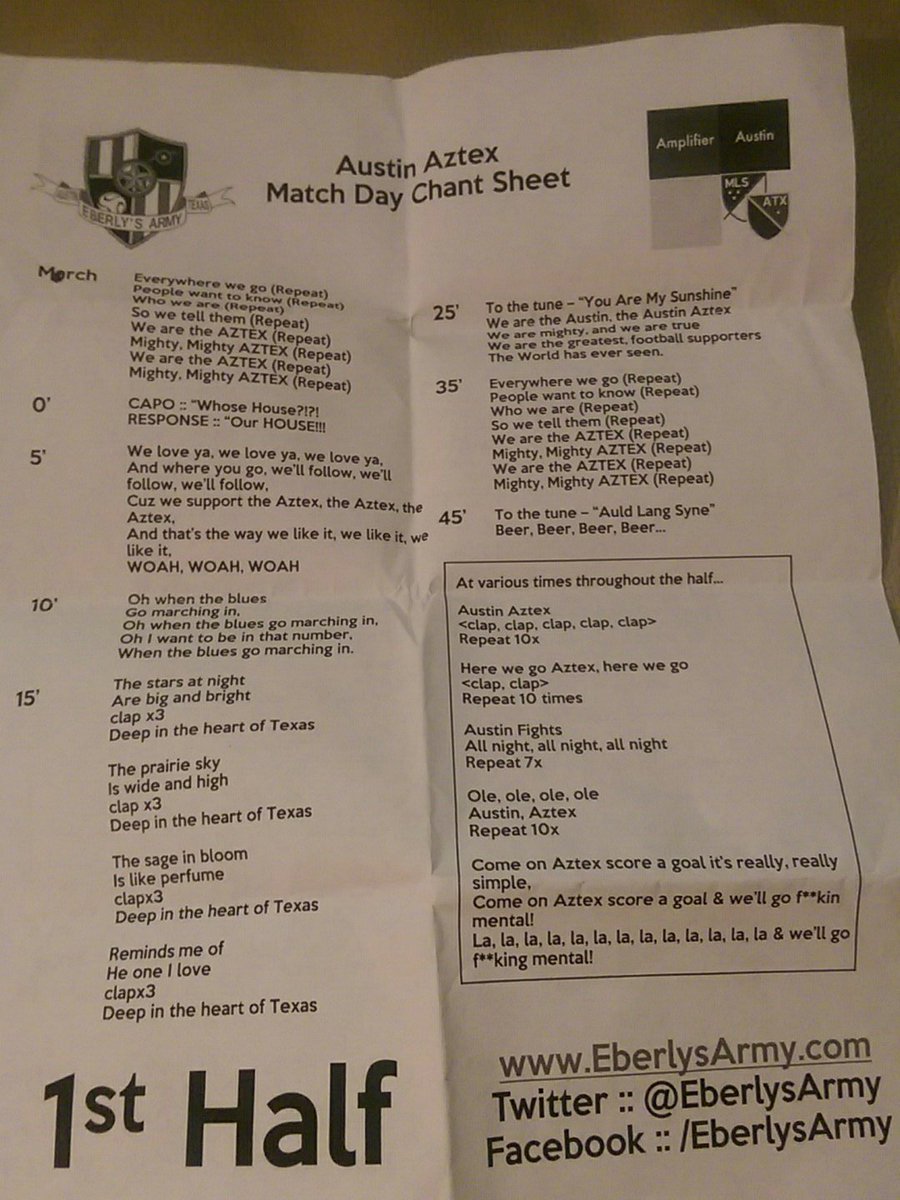 TheSmashSimmons's tweet photo. I missed #TBT so it's #FBF. I'm moving & uncovering some great local soccer stuff starting with chant sheet from @EberlysArmy #Aztex https://t.co/kGmuREqOIJ