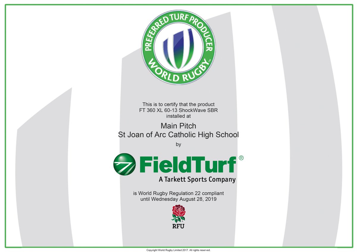 NottsSport's tweet photo. Very excited to receive the @FIFAcom &amp; @WorldRugby certificates of quality for the #NSShockWave 3G Football and Rugby facility at St Joan Of Arc School. 👍 https://t.co/u7Fj7yW81z