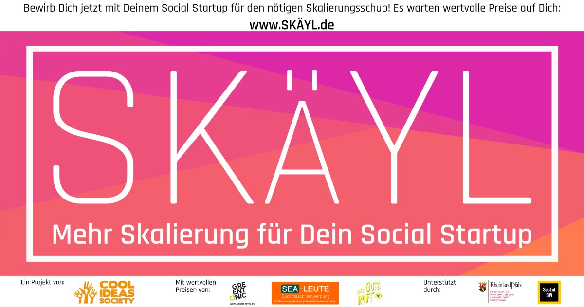 Mega Sachpreise für #SocialStartups aus #RLP #BaWü #Saar. Bei #SKÄYL könnt Ihr so richtig skalieren! Jetzt mitmachen: . #SocEnt @dasguteruft <a href="/greentonicagent/">GREENTONIC</a> <a href="/SocEntBW/">Social Entrepreneurship BW</a> <a href="/HeiligBirgit/">Hoch&Heilig</a> <a href="/DrSchnuw/">Michael Wunsch</a> buff.ly/2Ax5Pz6