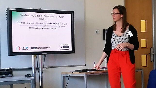 STARnational's tweet photo. Rebecca Scott of @swanseaCoS leading discussion about Welcoming Refugees to University @SwanseaUni with  #WalesSanctuary https://t.co/Vsoftl17Uq