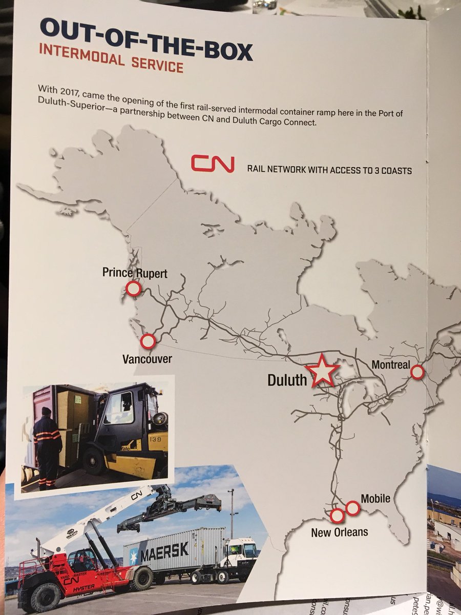 DaniKFisher's tweet photo. Lonny Kubas of @CNRailway describes strength of North America, and overall growth of shipping; company has invested nearly $2.75billion across the continent this year. Duluth is at ❤️of CN’s network. #CanadaInMN #freightsym #NAFTAFactsFriday https://t.co/iNwXJFWNnX