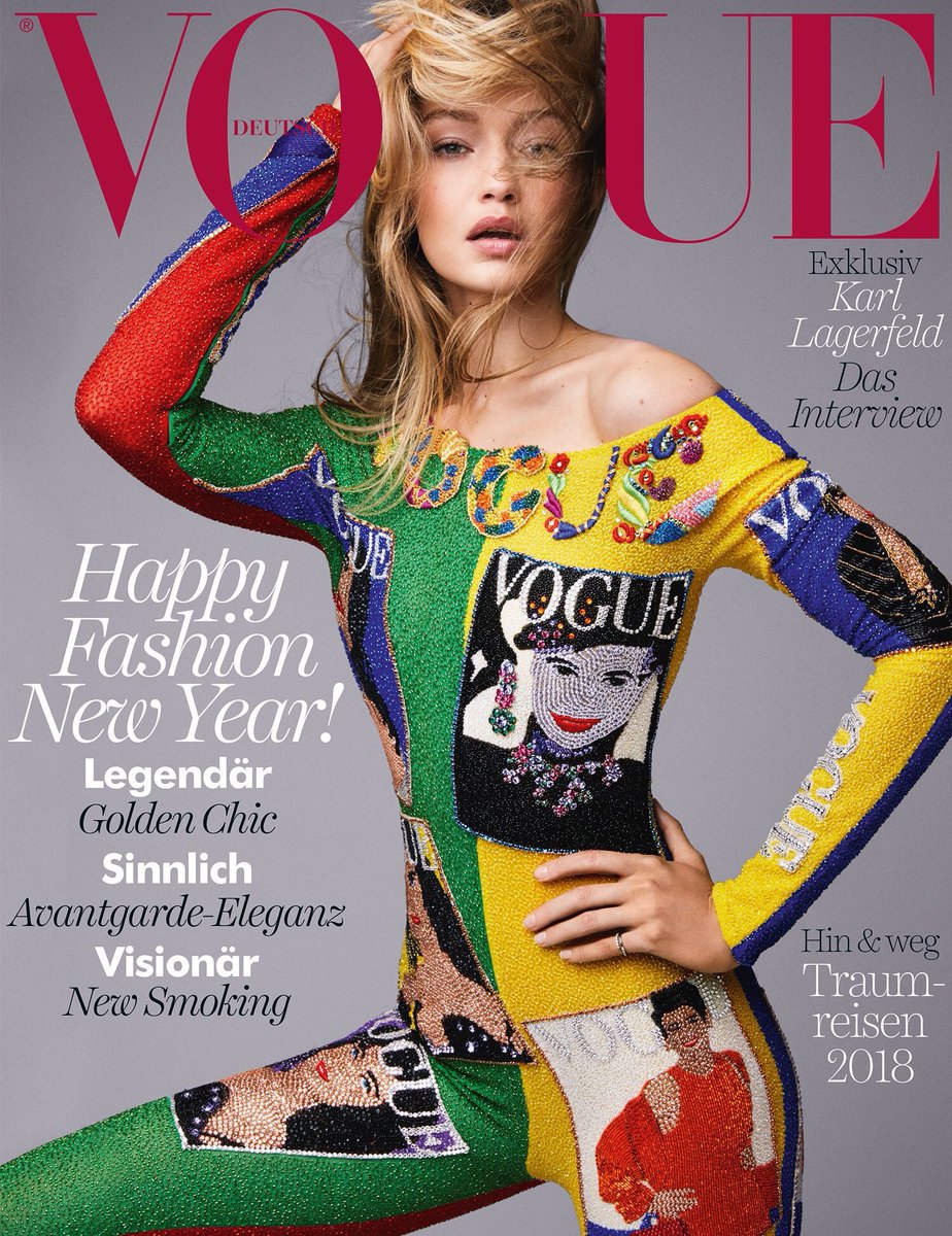 HadidNews's tweet photo. [HQ] Gigi Hadid on the cover of Vogue Germany January 2018. Photographed by Patrick Demarchelier. https://t.co/nAaPWt4jqQ