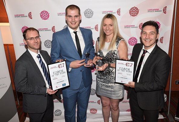 ActiveLancs's tweet photo. Congratulations to Claire Howard, Winner and Sam Fitzpatrick, Highly Commended for the Coach of the Year Award. Thank you to @UCLanSport @UCLan for sponsoring this award! #LSA17 https://t.co/aopssb3h0M https://t.co/D2ej6QBtGc