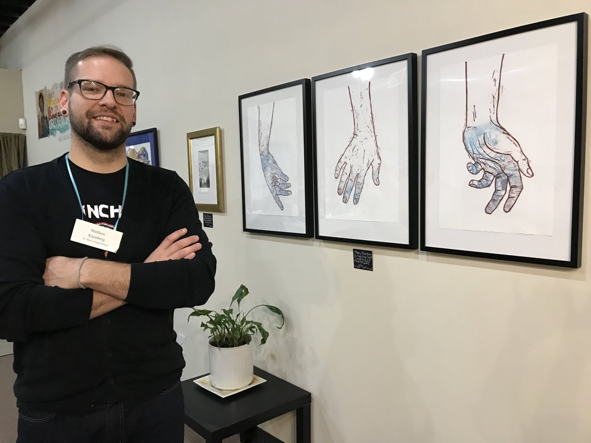 Shout out to Matty Kleinberg, @StMarysDragons Art Teacher.  Matty was featured in 2 recent art shows, 'Those Who Can Teach' & 'Impressions: An Alumni Print Show' @sluhjrbills We are so fortunate to have him on our team! Great model for our students in many ways! @RachelKleinberg