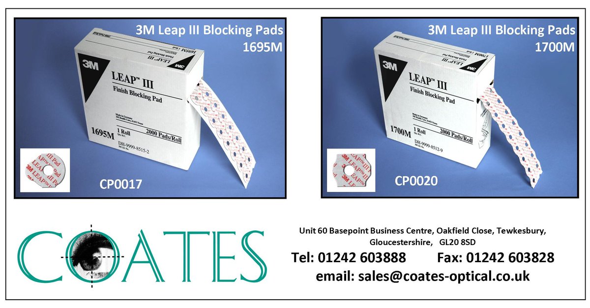 CoatesOptical's tweet photo. 3M Leap Pads for your Glazing Lab
#coatesoptical #blockingpads https://t.co/i5YPoeCLQU
