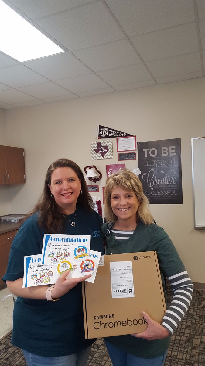 strootkat's tweet photo. Congratulations to Mrs. Fischer for working so hard to create and implement projects & activities that helped students develop their 5C skills! Mrs. Fischer has earned all 5 of her FISD 5C badges and a Chromebook! Way to go, Mrs. Fischer! @RHSFrisco #fisdlearns https://t.co/mxPN5dBeGq