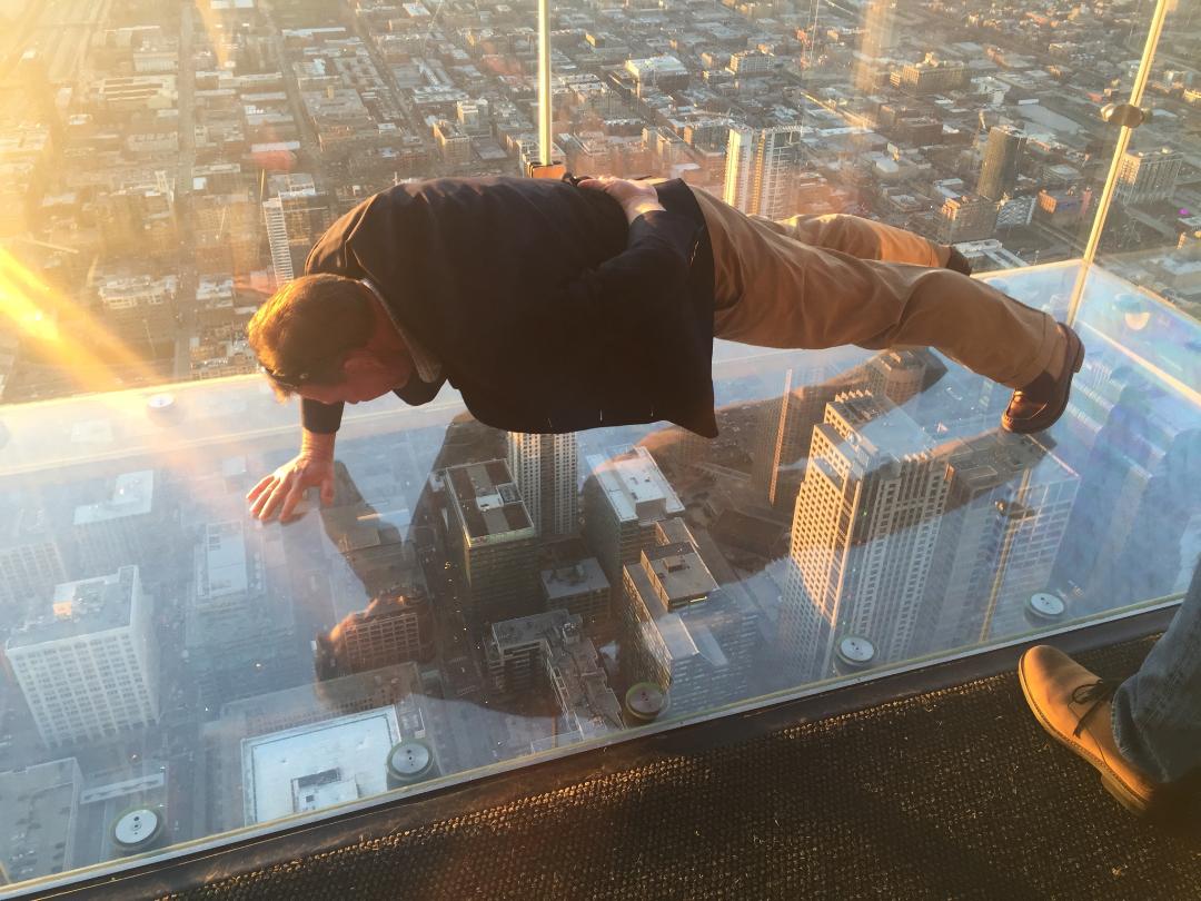 M_Turnbough's tweet photo. exercise for the day @SkyDeckChicago #103rdfloor #windycity https://t.co/B8FWQwOlz8