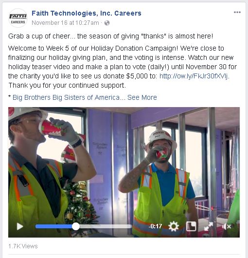 FaithTech's tweet photo. Had some fun with one of our hard-working field crews recently! Our #holiday 'cup of cheer' video post prompted them to ask for some hot coffee on a cold day - and we delivered! #FTTeam https://t.co/WiTlW9XglF