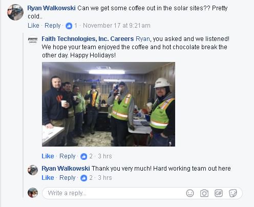 FaithTech's tweet photo. Had some fun with one of our hard-working field crews recently! Our #holiday 'cup of cheer' video post prompted them to ask for some hot coffee on a cold day - and we delivered! #FTTeam https://t.co/WiTlW9XglF
