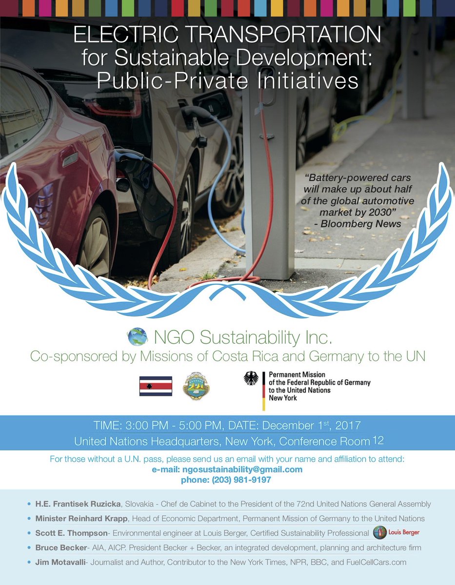 CostaRicaONU's tweet photo. Excited about #ElectricTransport? Come join us along with #ChefdeCabinet @FeroRuzicka, @GermanyUN,@ngosusinc to discuss the bright futures possible with electric vehicles!🌎🚙⚡️ #SustainableEnergy Event @UN in CR12 at 3PM! https://t.co/J1MahHXvV0