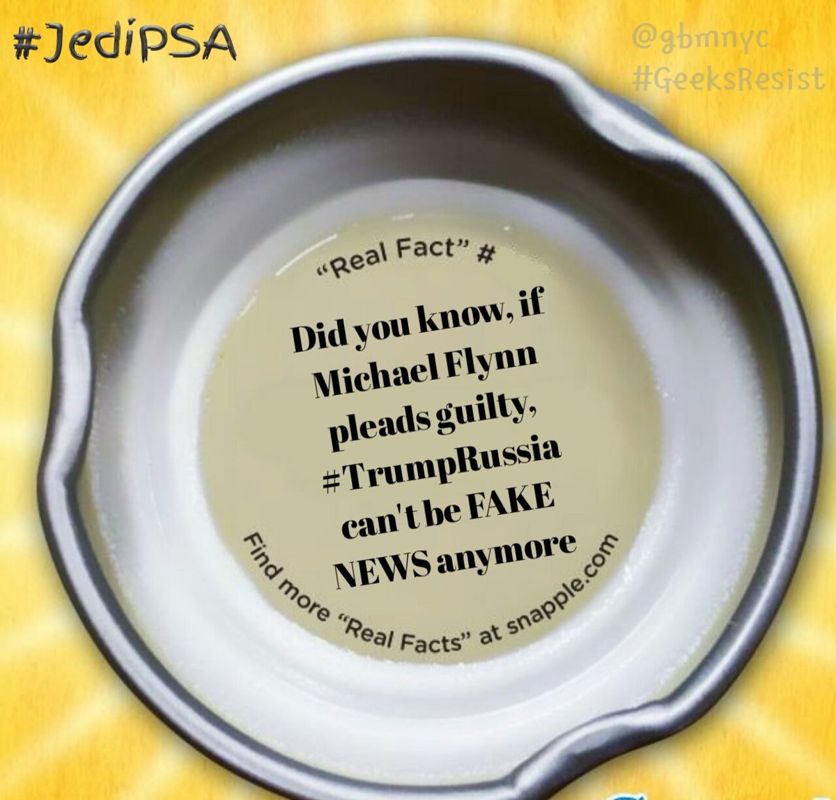 obk623's tweet photo. Ok team #MAGA
It's time for some #JediRealTalk about #TrumpRussia
If #MikeFlynn pleads guilty, you don't get to call #TrumpRussiaCollusion #FakeNews anymore
And, that makes asking @Comey to lay off Flynn, OBSTRUCTION OF JUSTICE
#TheResistance has one thing to say
#LockHimUp ๐ https://t.co/Cf7Ui6RPts