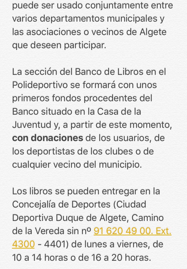 OcapaAlgete's tweet photo. Para fomentar la lectura, abre el BANCO DE LIBROS en el Polideportivo Duque de Algete. Podrás entregar/recoger libros y leer en el espacio habilitado. Se tomará un libro por cada ejemplar entregado (max. 3) https://t.co/CTVzxVModJ