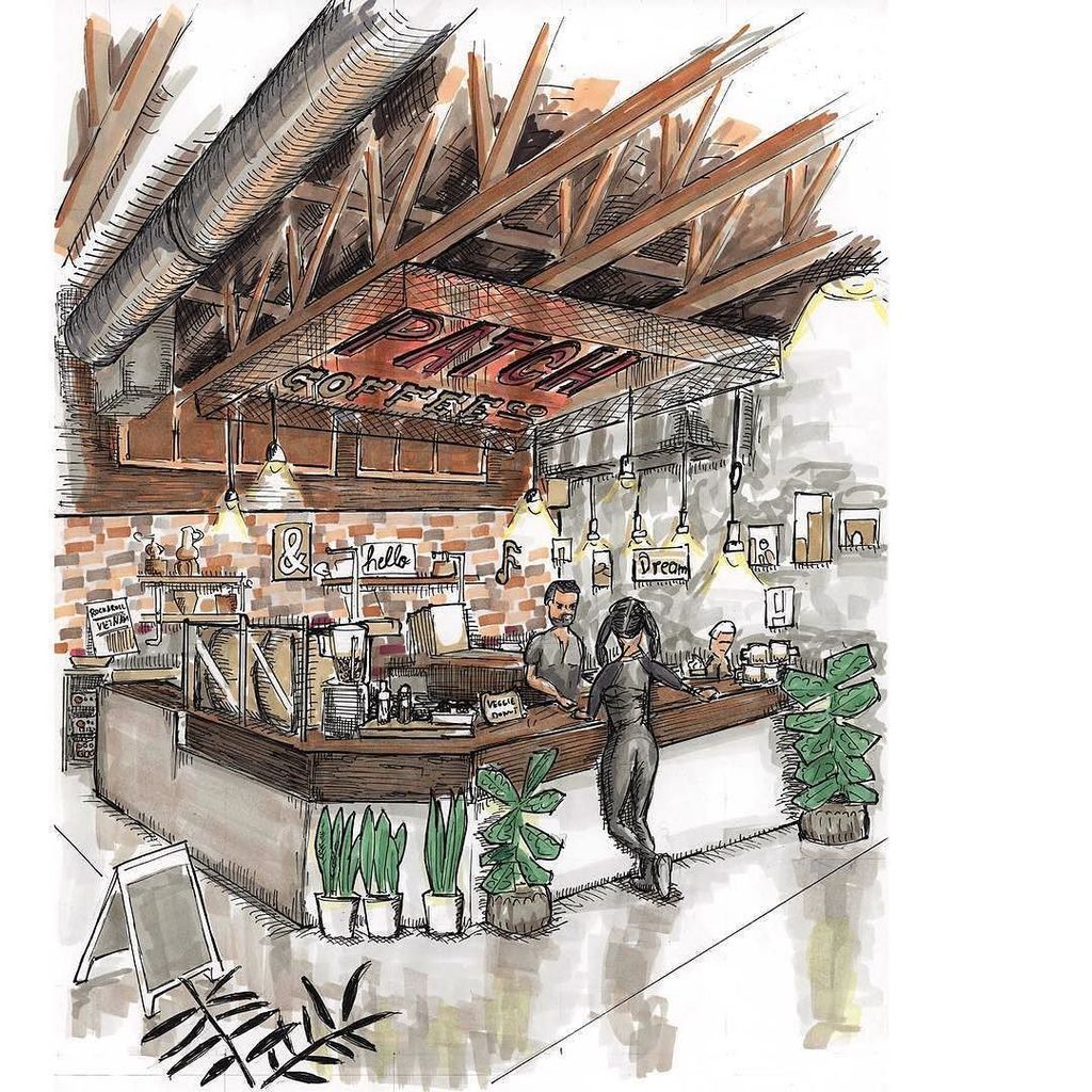 SpectrumNoir's tweet photo. Absolutely in love with this #sketch! #Repost @christian_lipski
・・・
My new favorite #coffeeshop in #socal is @patchcoffeeco . I came for a quick #cappuccino and stayed for the #amazinginterior (we sat down in a repurposed shipping container) and a heavenly #almondcroissant. … https://t.co/enoIO7YU3f