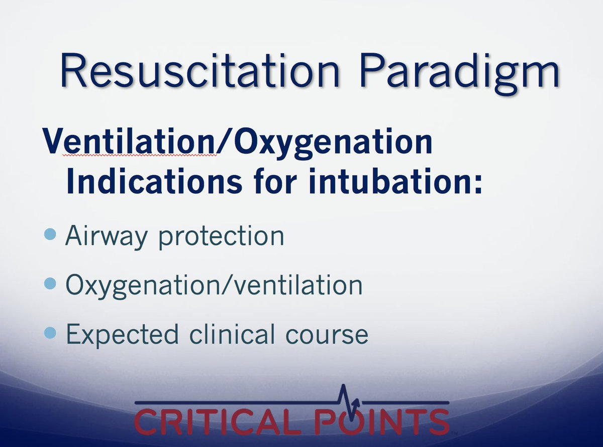 CritPoints's tweet image. Dr. DeBlieux: Why do we intubate?  The three biggies.  #CritPoints17SD
