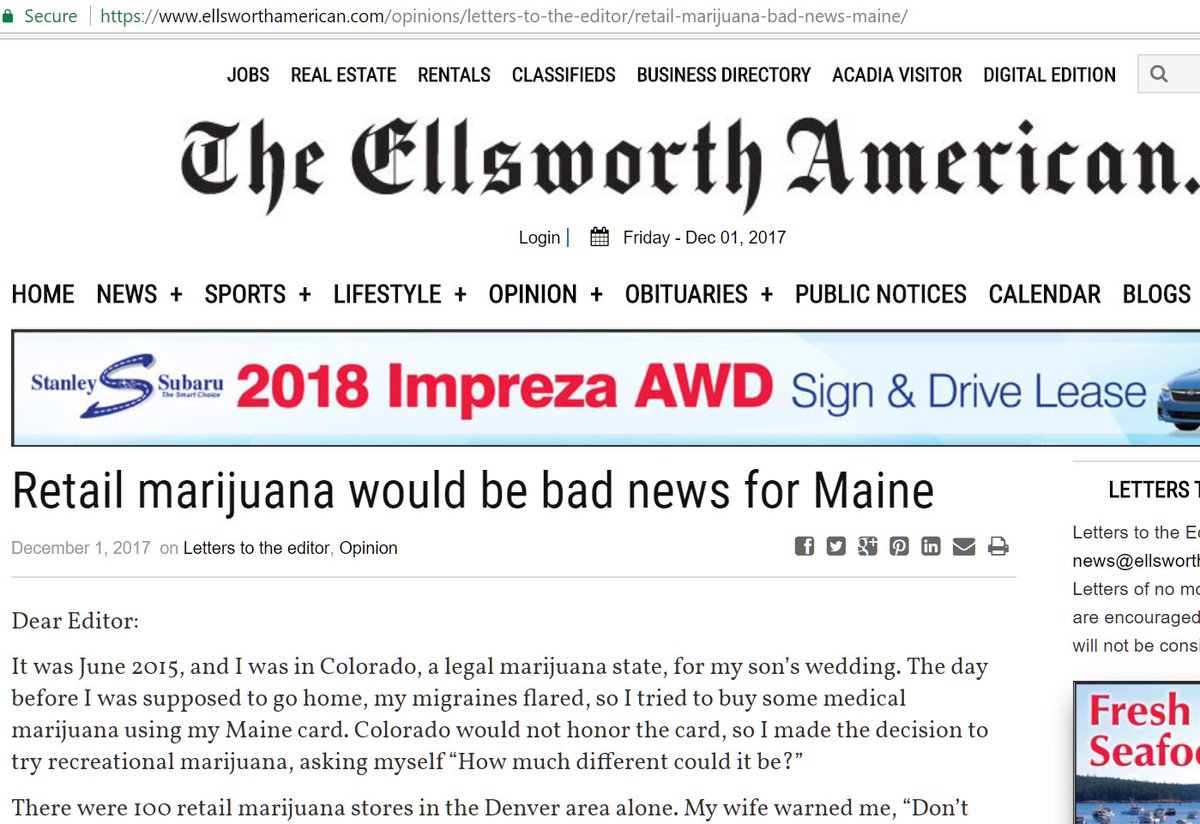 mainenewshound's tweet photo. #MAINE MARIJUANA USER WARNS FELLOW #MAINERS ON DANGERS
"Retail marijuana would be bad news for Maine"
#mainer #mepolitics #nhpoltics #skowhegan #mapolic #freeportme #barHabor #augustame #capecod #msnbc #medical #missouri #florida #westonfl #newhampshire
https://t.co/djux1mMLrH https://t.co/w6UfF2HDvt