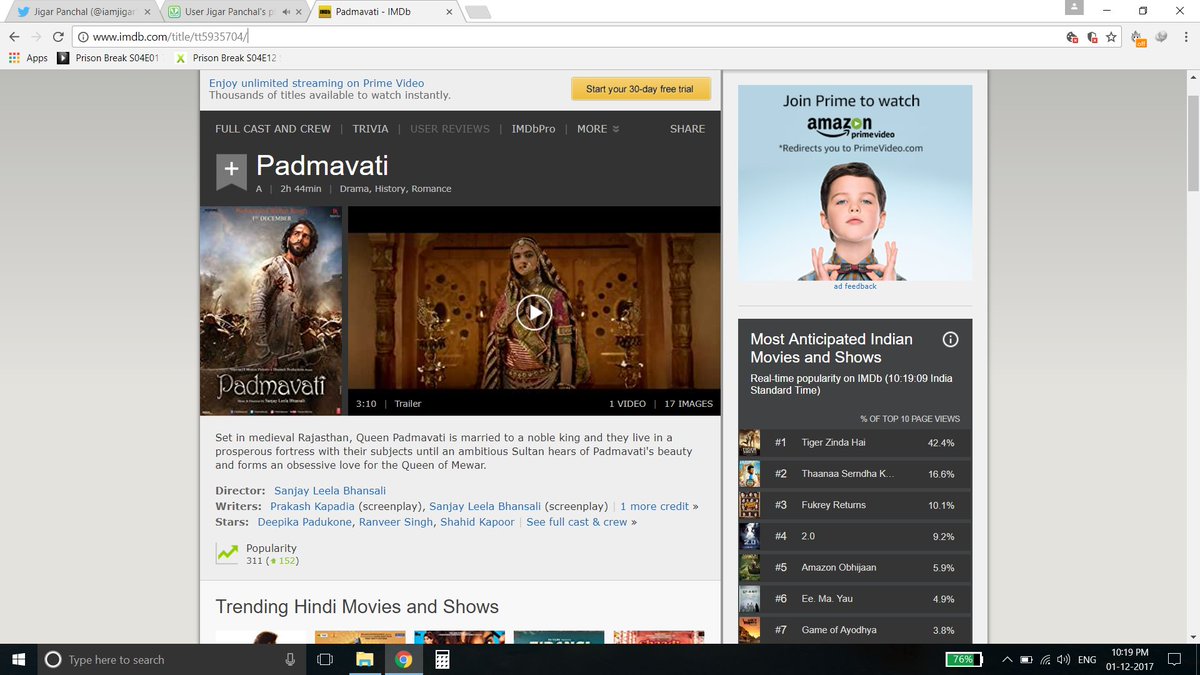 jigarapanchal_'s tweet photo. i wish i can see rating here soon @FilmPadmavati @RanveerOfficial @deepikapadukone @shahidkapoor #ReleasepadmavatiDECEMBER #releasepadmavati #releasepadmavatiwithoutcut #SLB #PadmavatiPanel https://t.co/61EujuaZKe