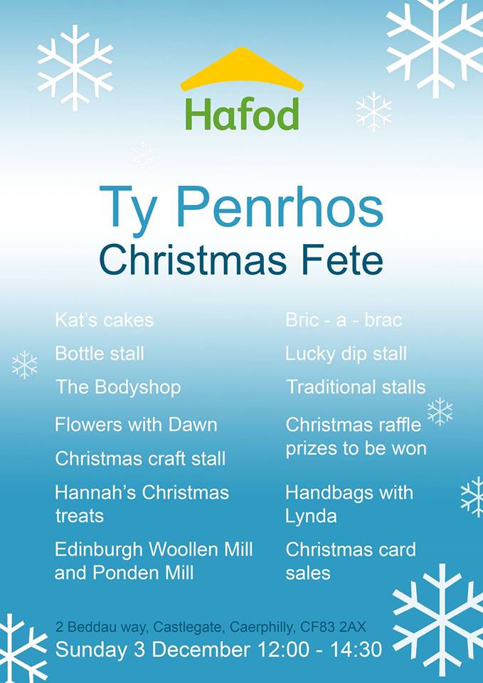 HafodCare's tweet photo. Remember to join our Ty Penrhos Care Home this Sunday between 12pm and 2:30pm for their Christmas Fete! There'll be a wide range of craft stalls to browse as well as Kat’s cakes, bric-a-brac, a Christmas raffle, lucky dip and lots more! Further info: https://t.co/KYux73H8Hr https://t.co/KxYwS8I7EC