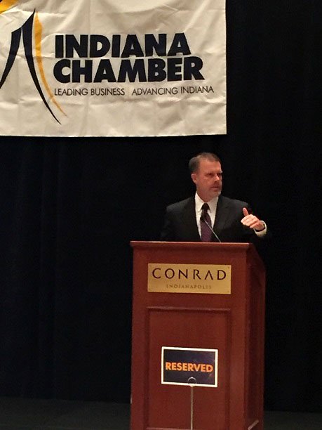 IndianaChamber's tweet photo. #ICCTech & Innovation Policy Summit sets our state legislative agenda. Jeff Brantley, the ICC's VP of political affairs, talks about how business and tech community engagement can help make that agenda become reality in 2018. https://t.co/k8UPgaelyy