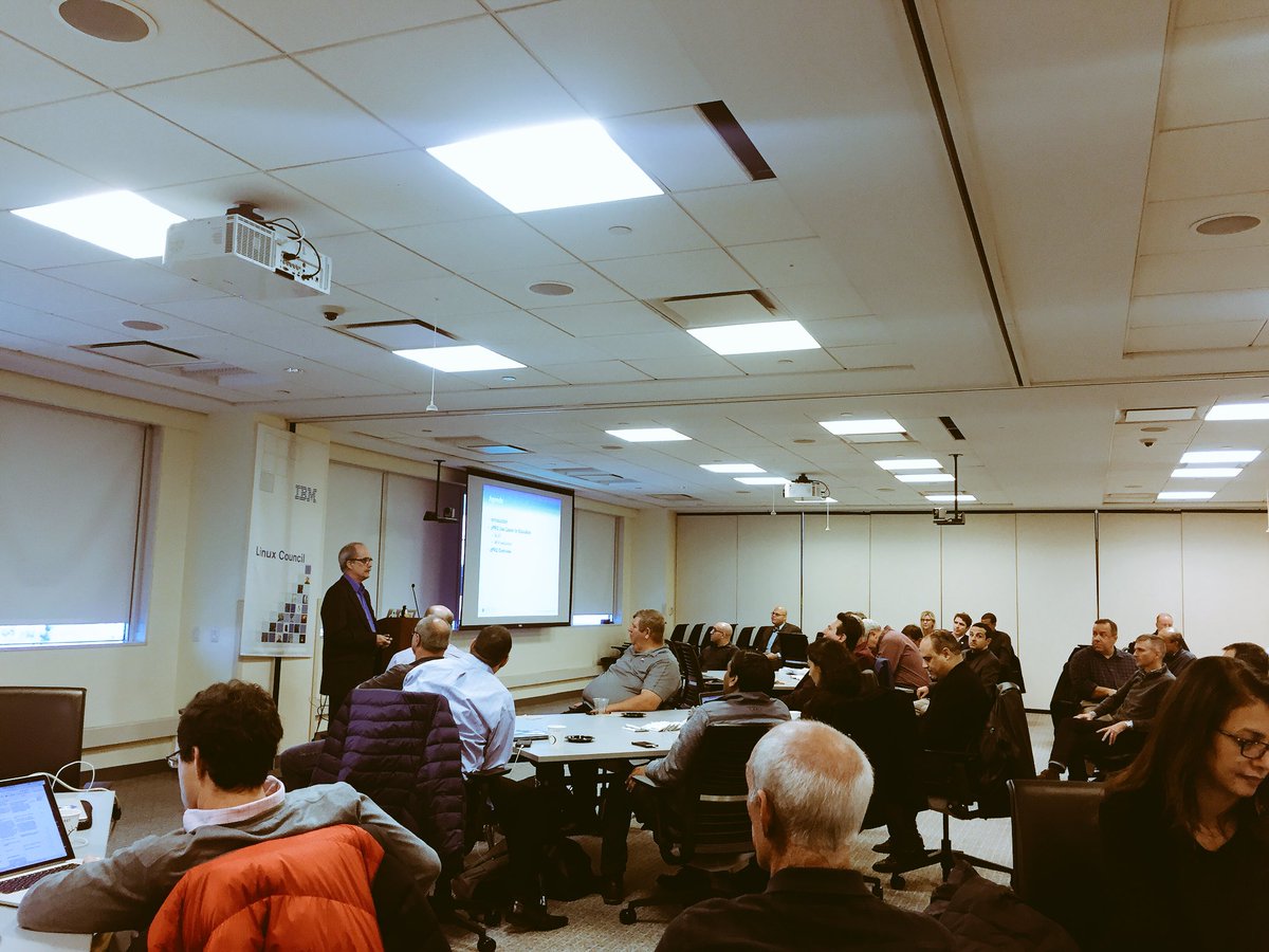 Full room as James presents our educational cloud on z/VM! #jamesvincent #linuxonz #linuxone #zvm #mainframe