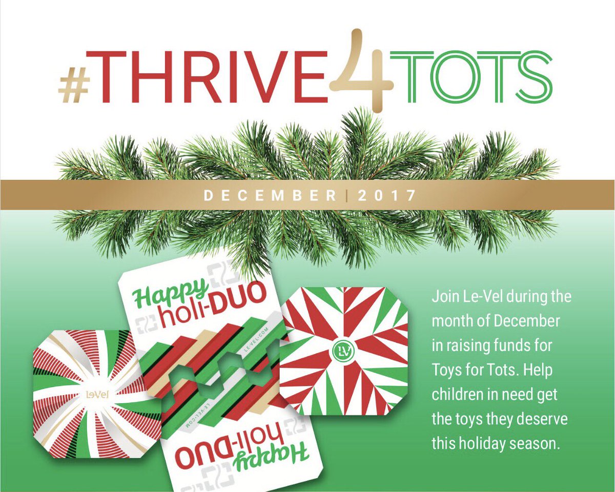 Le-Vel is donating $5 for every order on our limited edition holiday DFT and DFT DUO to #ToysForTots • Order your lifestyle capsule, lifestyle shake, and DFT or DFT DUO and help support this amazing cause and help give kids a Christmas they deserve! 
judaisturner.le-vel.com/lander/thrive4…