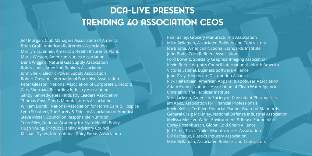 DCALive's tweet photo. The final event on the 2017 #Trending40 docket features the heads of DC's #association community. Don't miss this incredible chance to meet them all under one roof! https://t.co/SGmdUZIdOK
#dctech #networking #corporateevents #associations https://t.co/Hn3bX6klYc