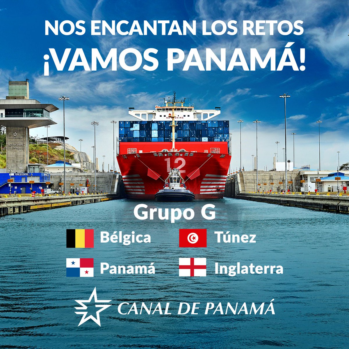 canaldepanama's tweet photo. Estamos en el Grupo G y una vez más, gritemos juntos ¡Vamos Panamá! Porque #NosEncantanLosRetos. https://t.co/tVvRNaE4Xk