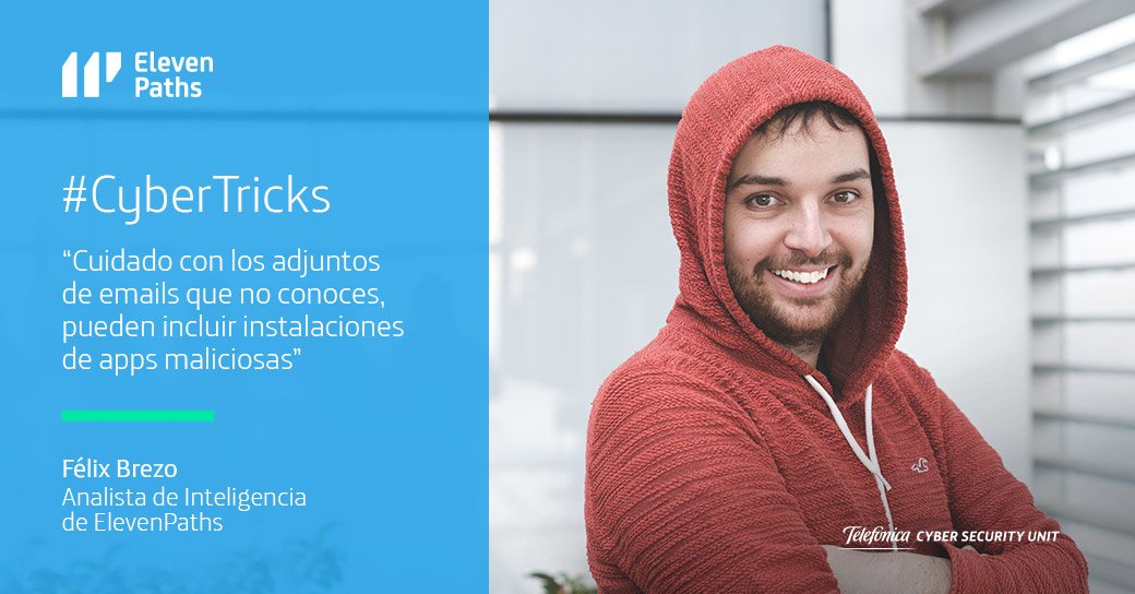 ElevenPaths's tweet image. “Cuidado con los adjuntos de emails que no conoces, pueden incluir instalaciones de apps maliciosas”, por @febrezo 
#CyberTricks #ciberconsejos #DíaMundialDeLaCiberseguridad #expertos ow.ly/YDjA30gTpnJ