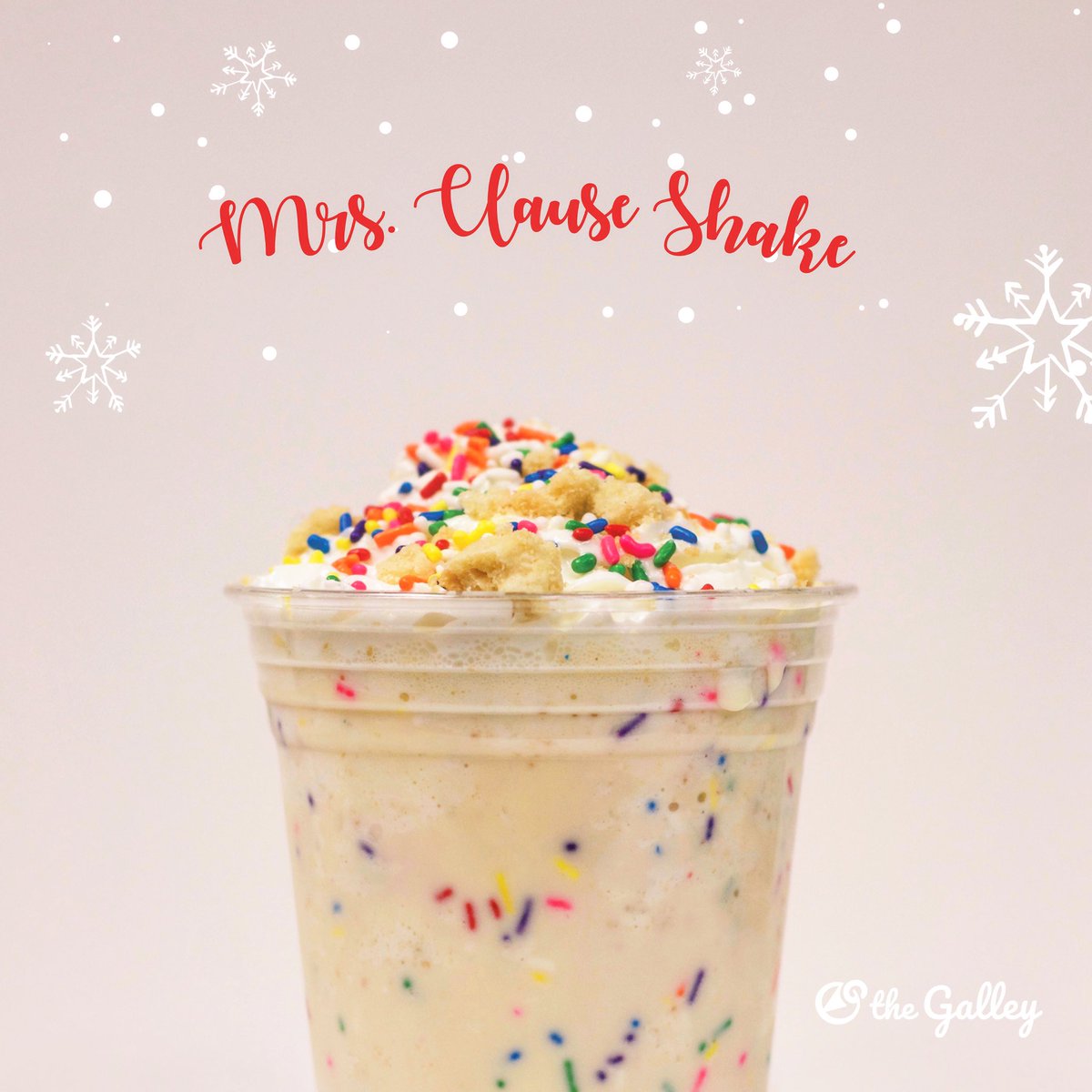 GalleyIceCream's tweet photo. It’s beginning to look a lot like Christmas, but first there are 12 Days of Galley! Today we’re introducing the Mrs. Clause Shake, a rich vanilla milkshake with sprinkles and sugar cookies. Naughty or nice list, you’ll be sure to love this shake! 🤶🏻🎄#12DaysofGalley https://t.co/fH0T1TuqlD