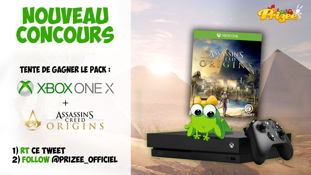 prizee_officiel's tweet photo. 🎁🎁 NOUVEAU #JeuConcours 🎁🎁 #RT+ #Follow @prizee_officiel pour tenter de gagner la #XBoxOneX + le jeu #AssassinsCreedOrigins ! TAS : 15/12 🍀🍀 Bonne chance 🍀🍀 #Concours #Prizee #Ubisoft #AssassinsCreed #Origins #XBoxOne https://t.co/TUfiButJM2