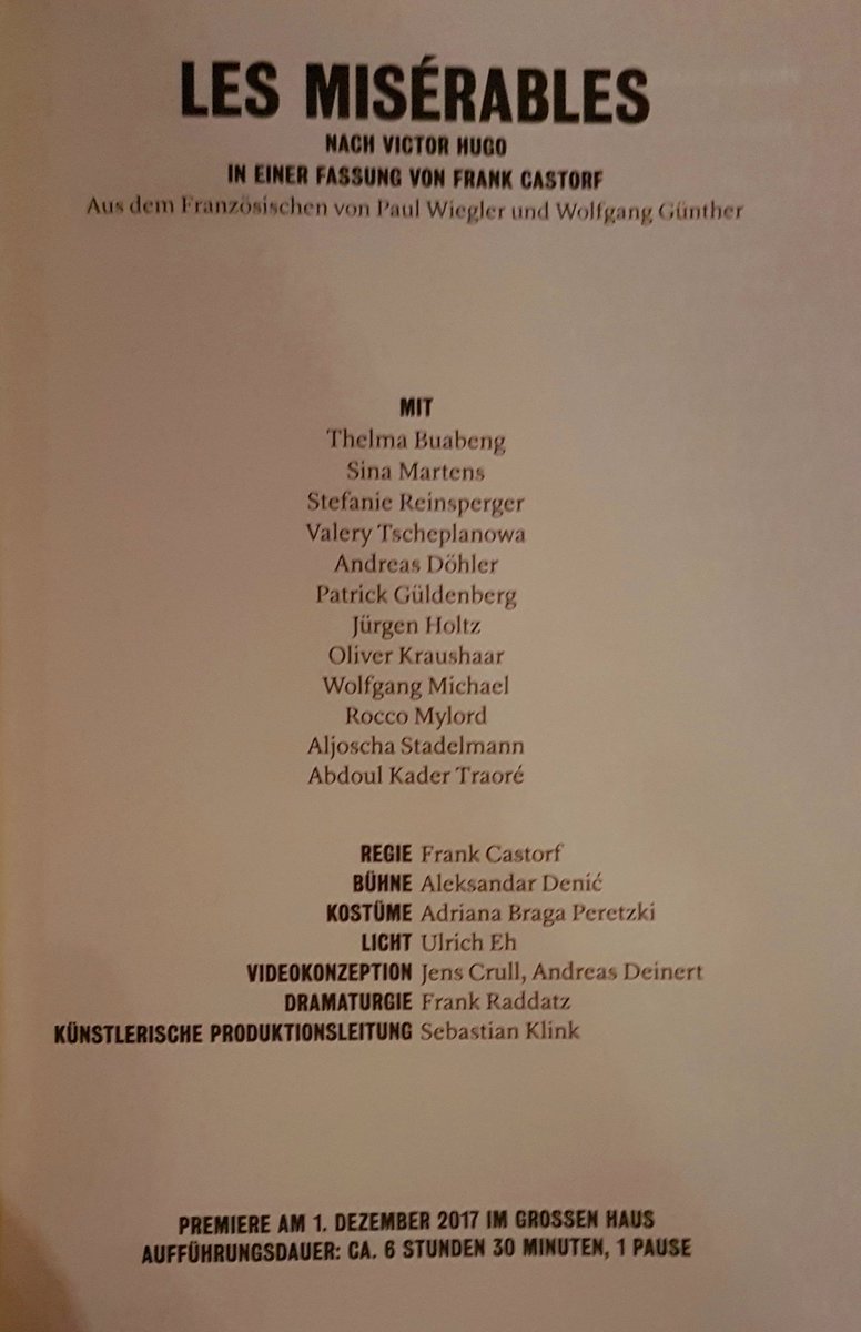 Opernjunkie's tweet photo. @blnensemble laut Programm wird der Abend wohl nur 6:30h dauern ๐ #Castorf #BEMiserables https://t.co/TYgiXndhUk