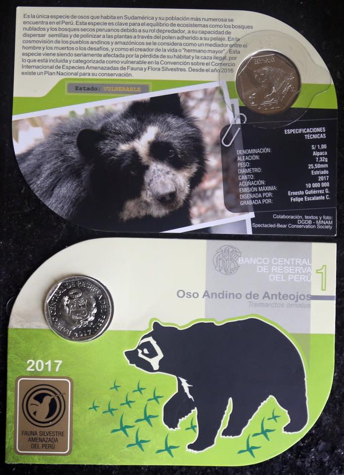 DisneyConserves's tweet photo. A coin featuring the #spectacledbear was released in #Peru, the first coin in a new series highlighting endangered fauna of Peru! #sbcperu https://t.co/4o1N5Or5ED