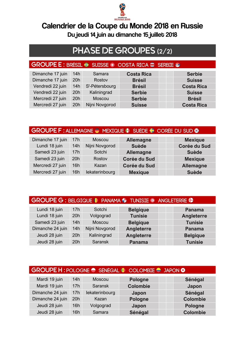ActuFoot_'s tweet image. 🔴 OFFICIEL ! Le calendrier complet de la Coupe du Monde 2018 !