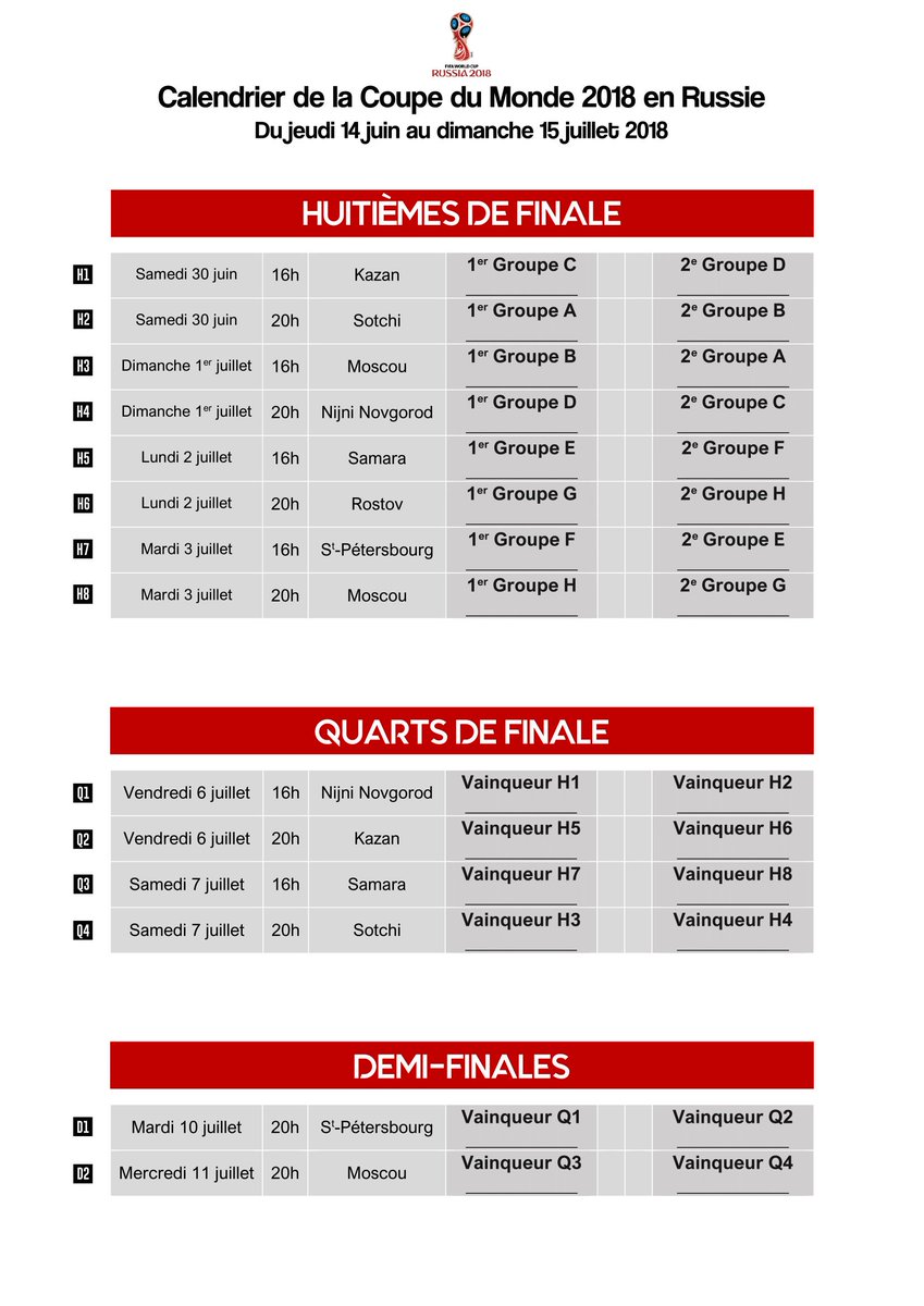 ActuFoot_'s tweet image. 🔴 OFFICIEL ! Le calendrier complet de la Coupe du Monde 2018 !