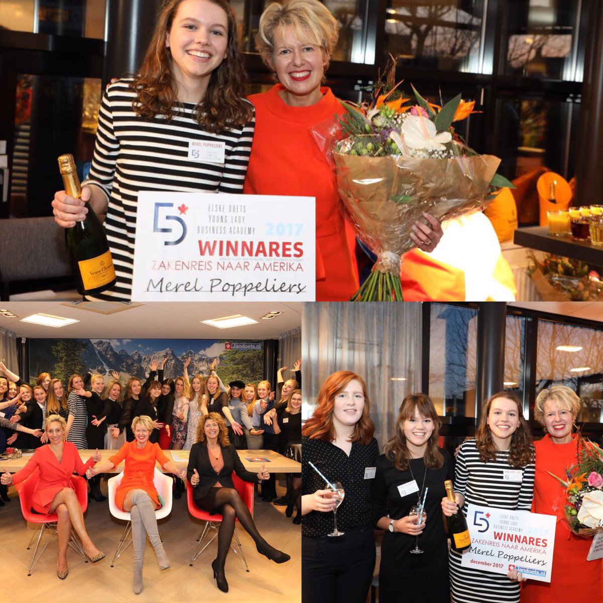 Lady_Academy's tweet photo. Na een geweldige dag vol met top presentaties, heeft de jury de keuze gemaakt.  De winnares van de Young Lady Business Academy 2.0 is Merel Poppeliers. Van harte gefeliciteerd! Zij gaat met @DoetsElske mee op zakenreis en zal door haar begeleid worden met haar carrière. https://t.co/9DP8svJgGf