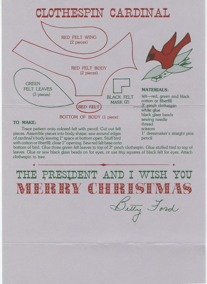 OurPresidents's tweet photo. Deck your halls with these clothespin cardinals from a 1975 White House craft pattern! Want more 1970s Christmas crafts? Check out the entire activity book @Ford_Library: https://t.co/95006HMoFn #ArchivesCrafty #ArchivesHashtagParty @USNatArchives https://t.co/P7hyqB3Scg