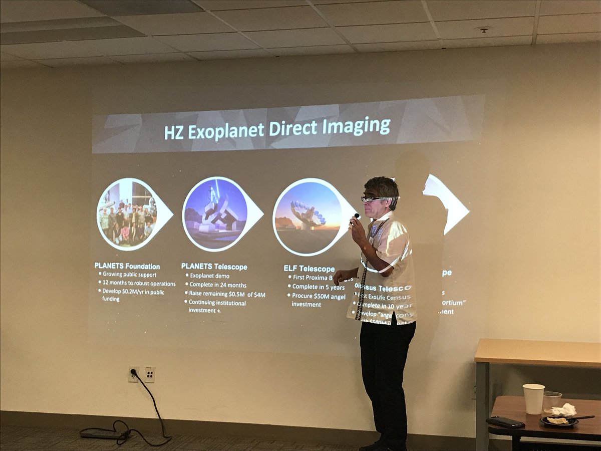 AllPlanets's tweet photo. Jeff Kuhn described the roadmap of the @LifeOnPlanets to build the ELF telescope including the PLANETS telescope partially funded thanks to You with @kickstarter #ELF2017 https://t.co/Rl7rmKkw74