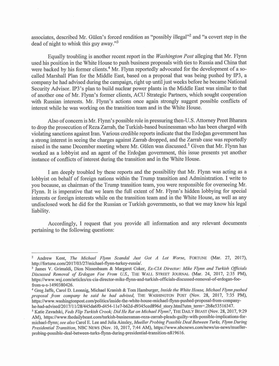 counterchekist's tweet photo. People have missed the biggest part of Sen. Blumenthal’s letter to Pence re: Flynn’s conflict of interest. “Who on the tRUmp transition team was aware of Mr. Flynn’s relationship with the following entities: governments of [Russia, Turkey, and CHINA.]” 

Any comment, Erik Prince? https://t.co/aZF0FtEaHK