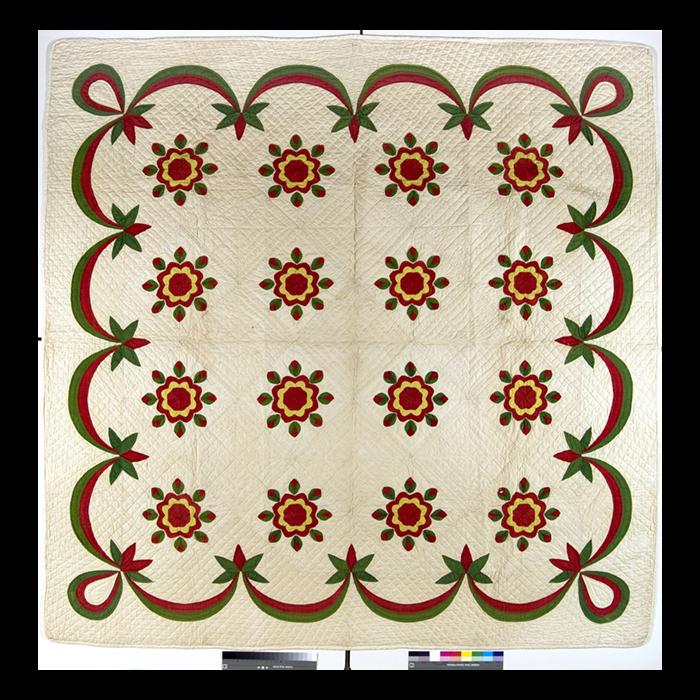 INarchivist's tweet photo. Want to see some current #archivescrafty quilts? Check out "Lincoln in Quilts: Log Cabins, Flags, and Roses" exhibit at the @IndianaMuseum Photo: Whig Rose Variation Applique Quilt via #LincolnCollection https://t.co/yF9YJN8NST https://t.co/8KVuI8cwNG