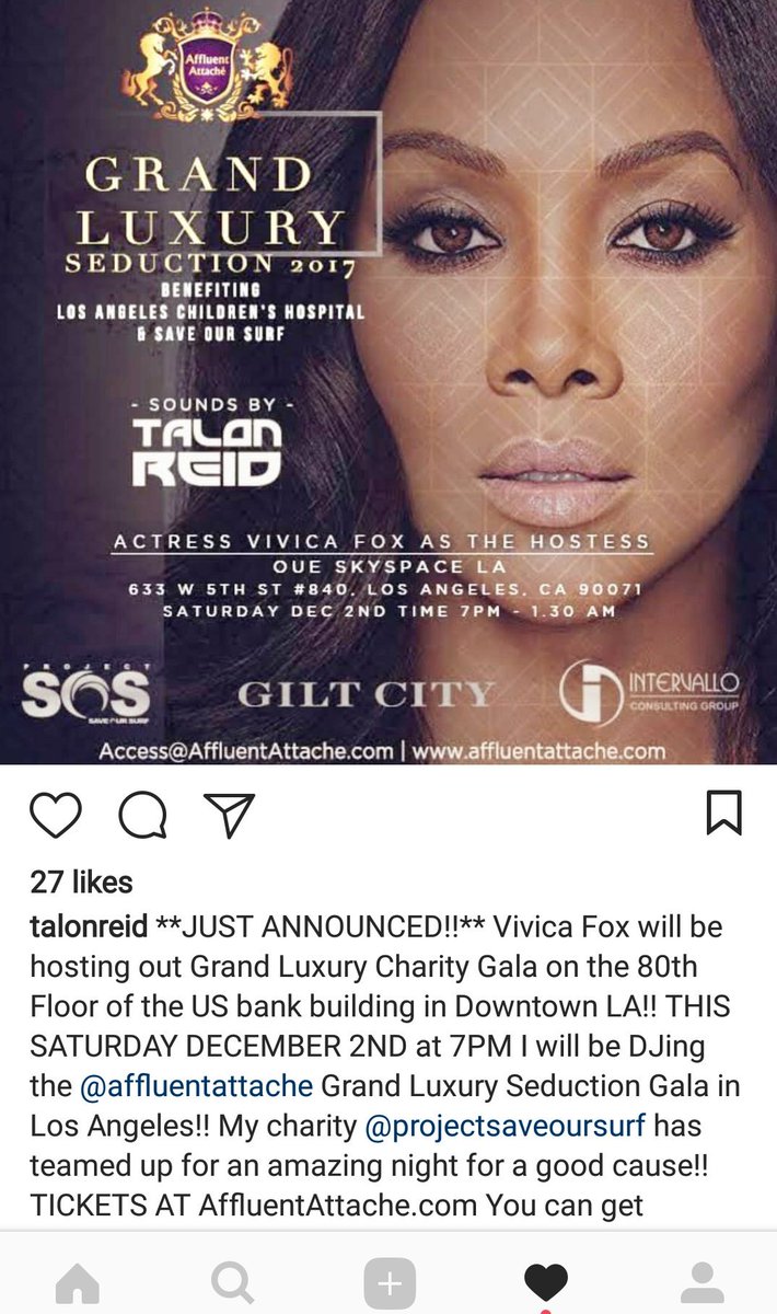 MsVivicaFox's tweet photo. HEY LA!! Excited to be hosting Grand Luxury Seduction 2017 charity gala this Sat Dec 2nd at the US Bank building on the 80th floor in Downtown LA redcarpet opens at 7pm! More info attached! See ya soon dawlings! #ProjectSaveOurSurf ๐๐๐๐พ https://t.co/DS7ehZqzd9