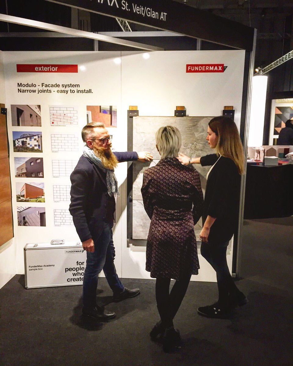 paolo_fundermax's tweet photo. #FunderMax at Architect at Work in Milano presenting Modulo: fast and clever wall cladding solution! https://t.co/sB5eQJoswT