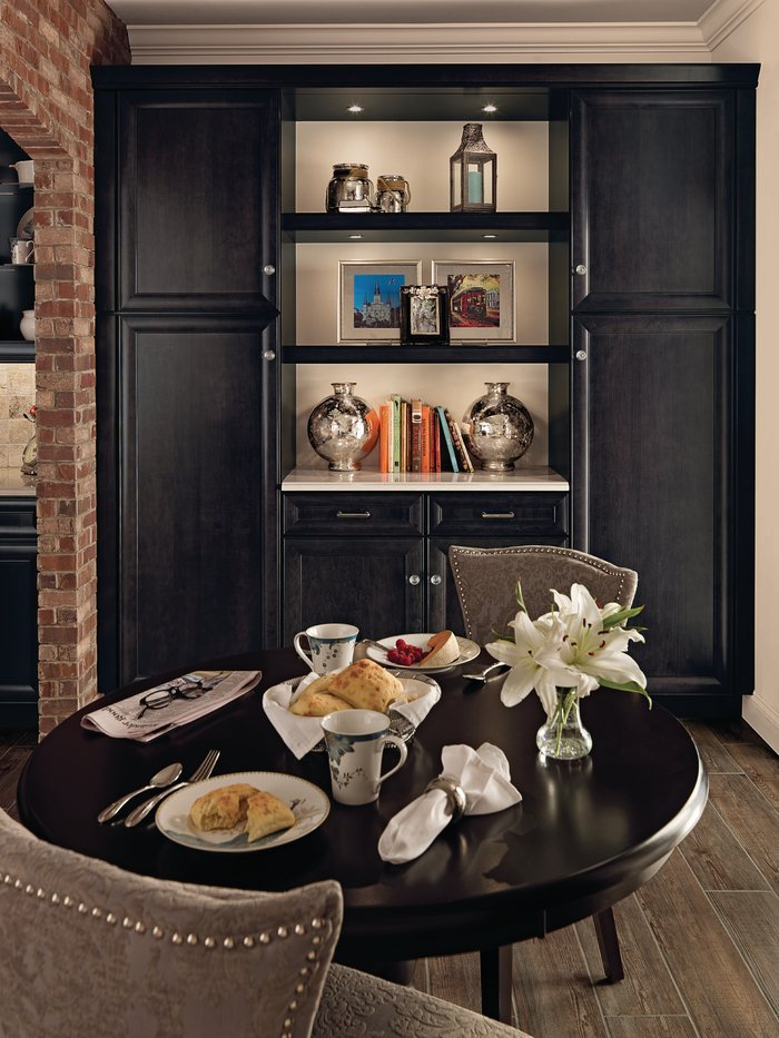 Designer Tip: Add lighting to open shelves to highlight and show off collectibles.