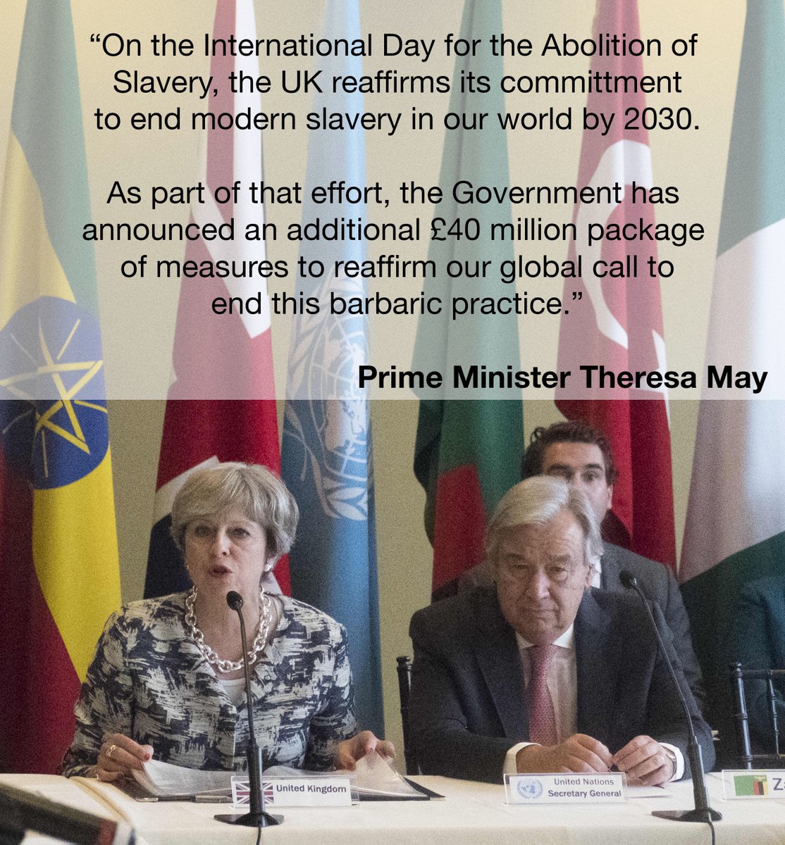 10DowningStreet's tweet photo. PM: On the International Day for the Abolition of Slavery, I’m pleased to reaffirm the UK's commitment to end #ModernSlavery by 2030 https://t.co/1yMsE5fYZx