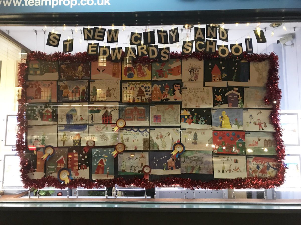 mstevenproperty's tweet photo. First look at our Christmas competition window display! A big thank you to St Edwards and New City School based in #Newham and an even bigger thanks to all the children who participated. Also thank you to @NewhamBookshop who helped us pick the winners and added to the prizes! https://t.co/UoIBusXZDp