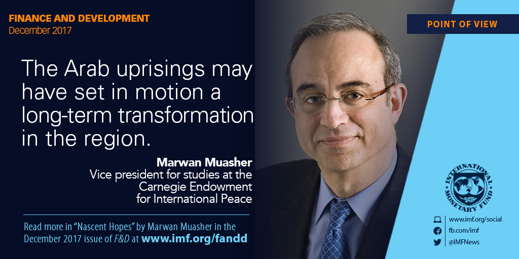 IMFNews's tweet photo. .@MarwanMuasher on the Arab uprisings -- in F&amp;D’s latest issue https://t.co/eC8NVEQKXF https://t.co/GYQnfhDzt1
