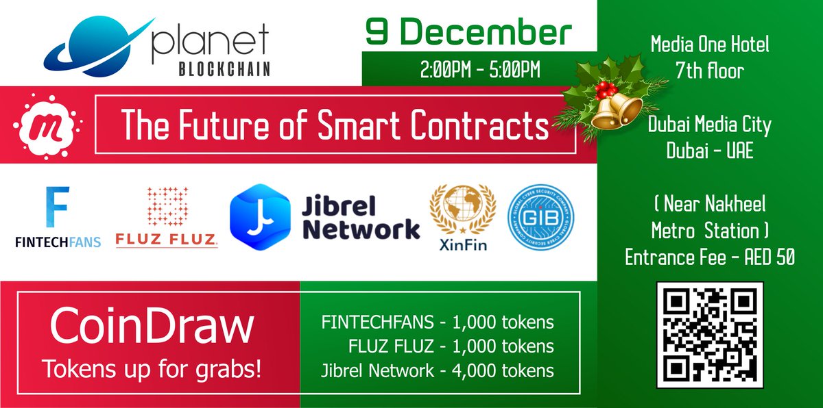 PlanetBlockC's tweet photo. Exciting Blockchain Projects showcased at the Media One Hotel in Media City, this Saturday, the 9th of December 2017!
@JibrelNetwork @FluzFluzGlobal @XinfinF @GroupIB @FintechfansCom
#planetblockchain #blockchain #Dubai #ICO #bitcoin #jibrelnetwork #Crypto #CoinDraw https://t.co/P6w9ENgXym