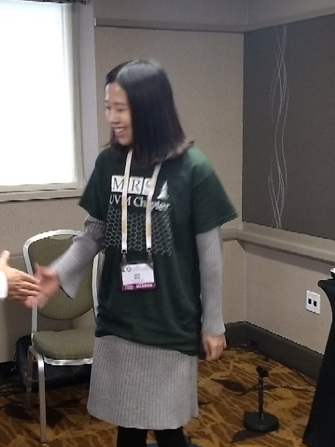 SansozGroup's tweet photo. Congratulations to the UVM MRS University Chapter students, Jing Wan and Yang Li, for winning today's best t-shirt design competition at the 2017 MRS Fall Meeting in Boston! Their winning t-shirt will be exposed for all attendees to see until the end of the conference. #f17mrs https://t.co/ZSoGCKPI6n