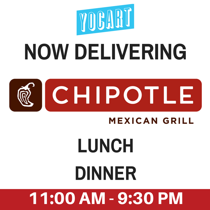 yocartdelivery's tweet photo. Now Delivering Chipotle daily from 11 AM - 9:30 PM! Get your burrito, guac, and chips DELIVERED! #chipotle #delivery #tuscaloosa #chipotledelivery https://t.co/u7nqqdkXHM