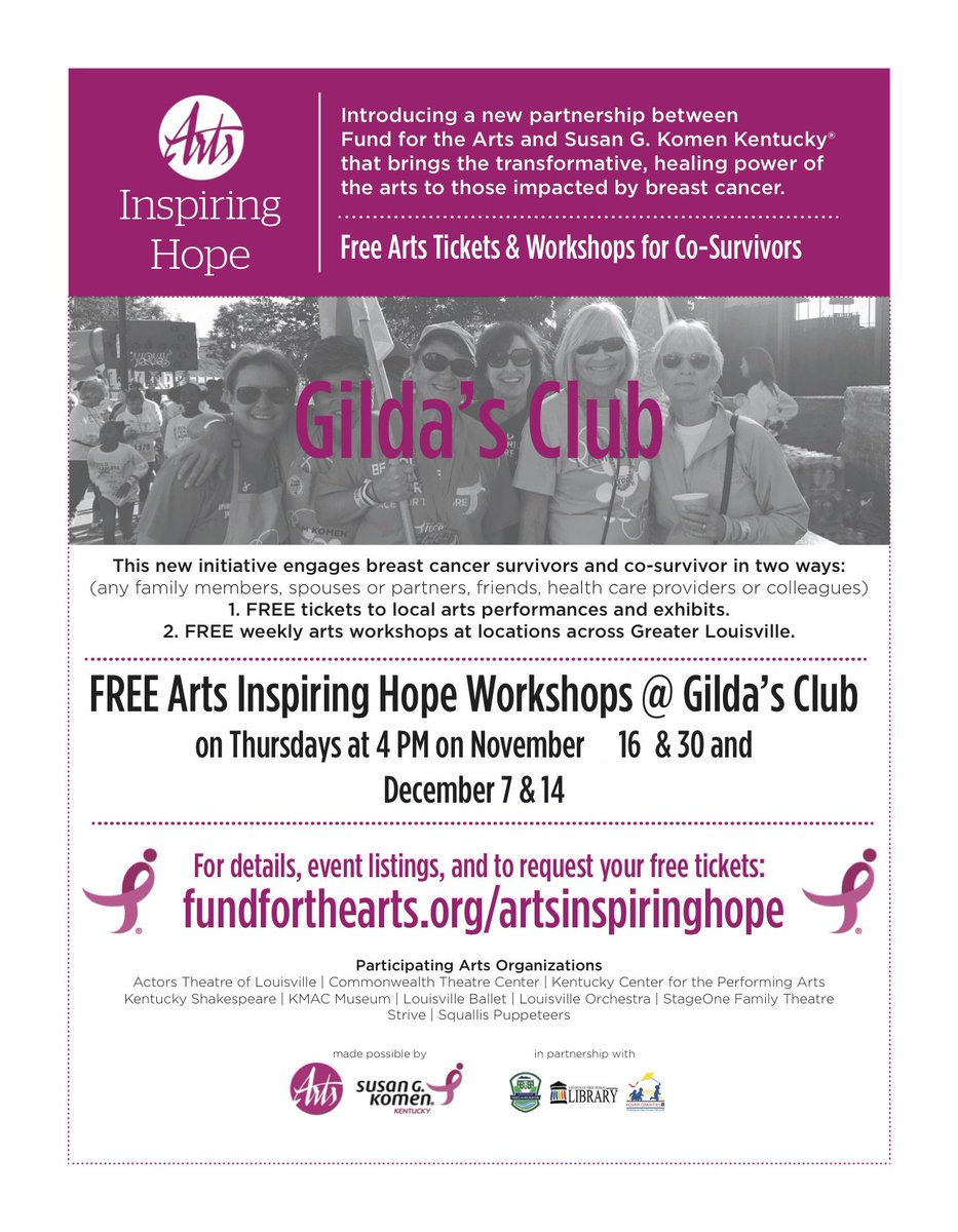 Tomorrow is our next #ArtsInspiringHope group at @GildasClubLou! 4-5pm FREE and open to youth under 18 affected by cancer. Come have fun with some drums with us! <a href="/FundfortheArts/">Fund for the Arts</a>