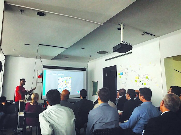dessa's tweet photo. Had a blast teaming up with @MorganStanley yesterday to give an intro to #appliedAI to a room full of investors at the DL HQ. Here's a 📸 of Ragavan's talk on #GANs. Want to learn more about our story? Let's chat: drop us a line at deploy@deeplearni.ng https://t.co/SZAhEbBU4a